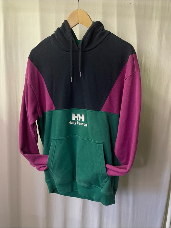 Helly Hansen Tops - Helly Hansen Colorblock Pullover Hoodie Black Green Magenta Logo Sweatshirt M
